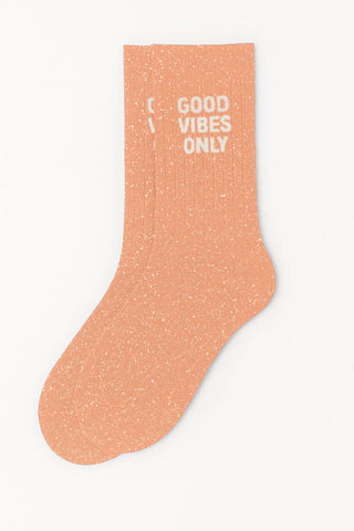"Good Vibes Only" Message Glitter Socks - Peach