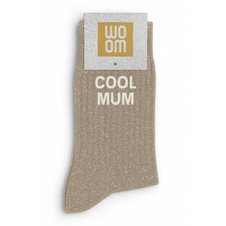 "Cool Mum" Message Glitter Socks - Beige
