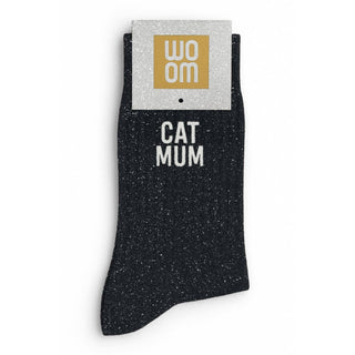 "Cat Mum" Message Glitter Socks - Black