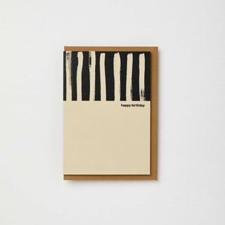Painted stripe black and cream happy birthday card: Charcoal / With cellos