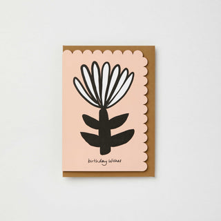 White and peach Dahlia Birthday Wishes card: With cellos