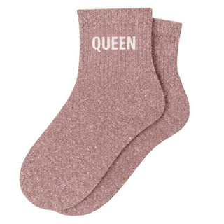 "Queen" Rose Gold Glitter Short Socks