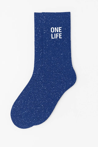 "One Life" Blue Glitter Message Socks