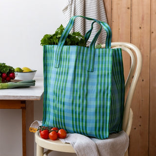 Recycled woven shopping bag - Blue and green