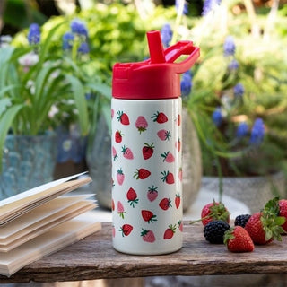 Little Strawberry Bottle - Stainless steel with push button lid 500ml
