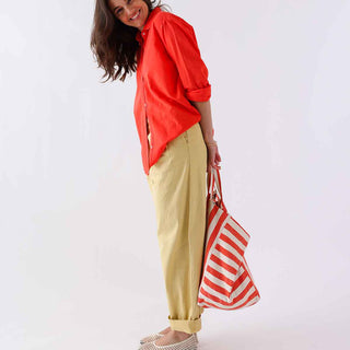ELISA TOTE BAG STRIPES GREIGE / TOMATO