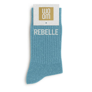 "Rebel" Message Glitter Socks Turquoise