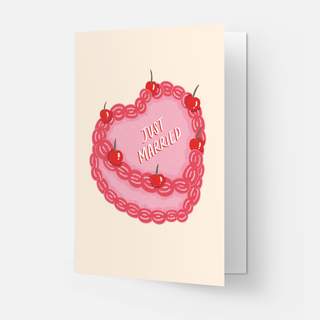Just married cake - wedding greeting card: Double folded