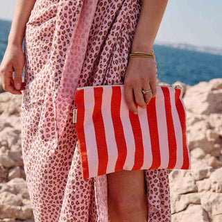 LILI FLAT POUCH STRIPES TOMATO / CANDY PINK: TOMATO / CANDY PINK
