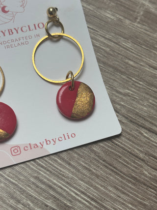 ClayByClio Red and Gold Hoop Drop Earrings