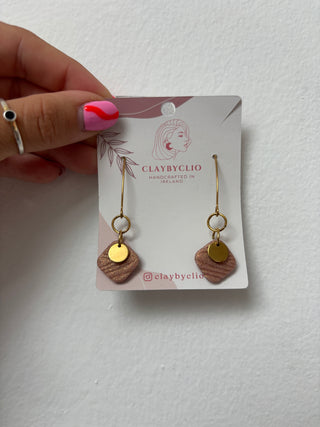 ClayByClio Rose Gold Glitter Drop Earrings with Gold Disc