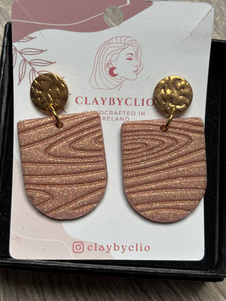 ClayByClio Rose Gold Glitter Textured Drop Earrings