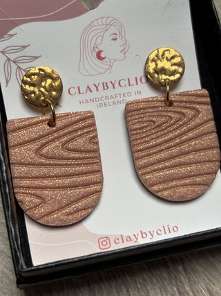 ClayByClio Rose Gold Glitter Textured Drop Earrings