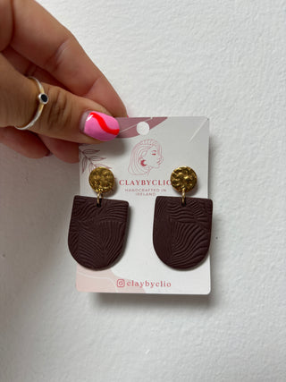 ClayByClio Brown Gold Glitter Textured Drop Earrings