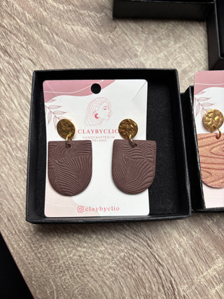 ClayByClio Brown Gold Glitter Textured Drop Earrings