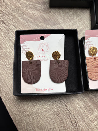 ClayByClio Brown Gold Glitter Textured Drop Earrings