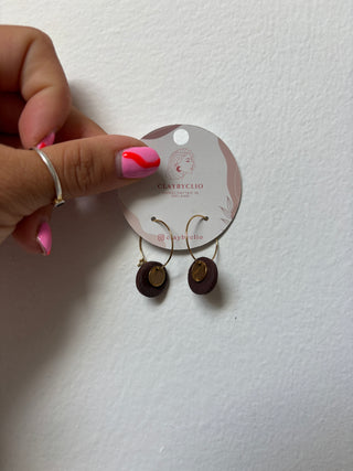 ClayByClio Brown Hoop Drop Earrings with Gold Disc