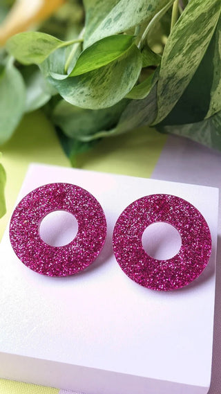 A Little Idea Diana Ross collection - Dark Pink Glitter Earrings - Shells Cafe | Shells Little Shop