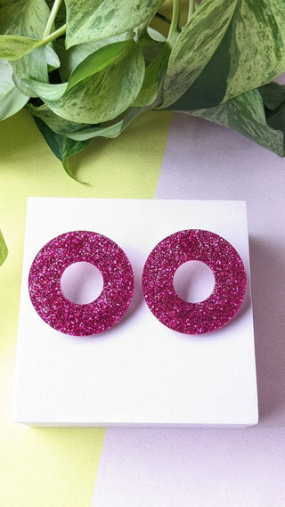 A Little Idea Diana Ross collection - Dark Pink Glitter Earrings - Shells Cafe | Shells Little Shop