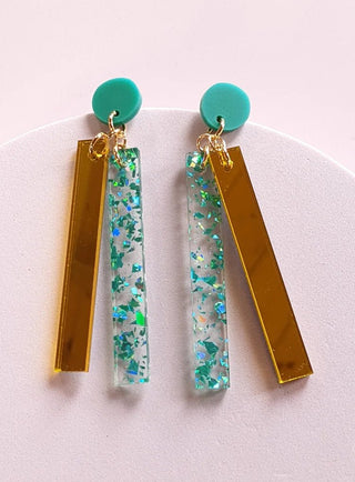 A little Idea Earrings - Isabella Rossellini - Teal/ Gold - Shells Cafe | Shells Little Shop