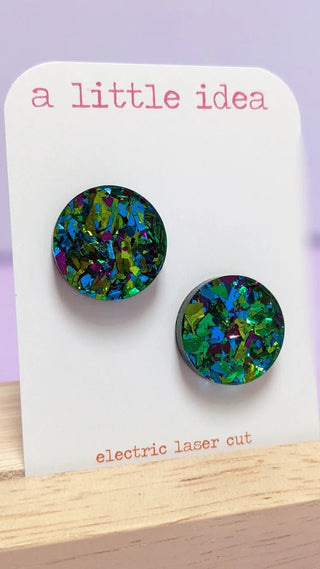 A little idea Sparkle Circle Studs - Green mix - Shells Cafe | Shells Little Shop