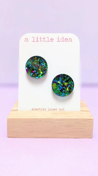 A little idea Sparkle Circle Studs - Green mix - Shells Cafe | Shells Little Shop