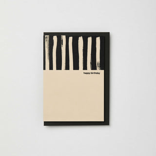 Painted stripe black and cream happy birthday card: Charcoal / With cellos