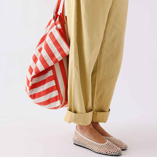 ELISA TOTE BAG STRIPES GREIGE / TOMATO