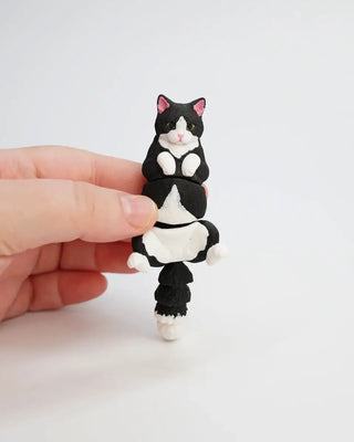 Black and White Tuxedo Cat On Back Articulated Fidget Toy