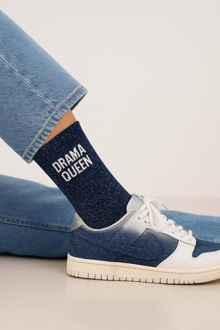 "Drama Queen" Navy Glitter Socks