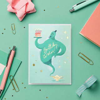 Birthday Wishes Genie Card | Gold Foil Luxury Birthday Card: Celo Bags - Shells Cafe | Shells Little Shop