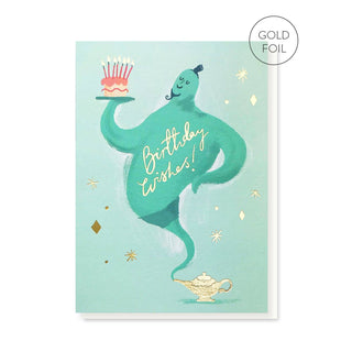 Birthday Wishes Genie Card | Gold Foil Luxury Birthday Card: Celo Bags - Shells Cafe | Shells Little Shop
