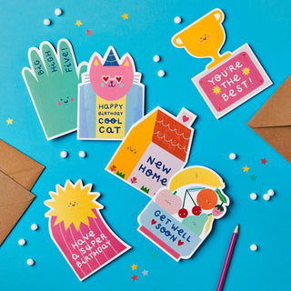 Bright New Home Card | Die-cut New Home Card: Celo bags - Shells Cafe | Shells Little Shop