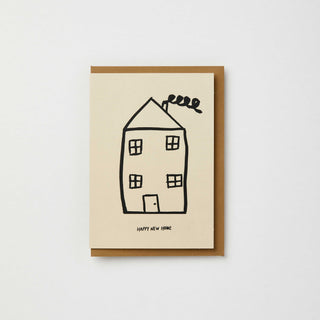 Happy new home card with house illustration: Charcoal / With cellos
