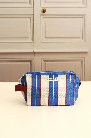 Blue striped mesh pouch