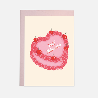 Just married cake - wedding greeting card: Double folded