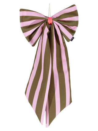 Cooopz Bow – Olive/Pink Wide Striped Loop Canvas | Pink 25cm