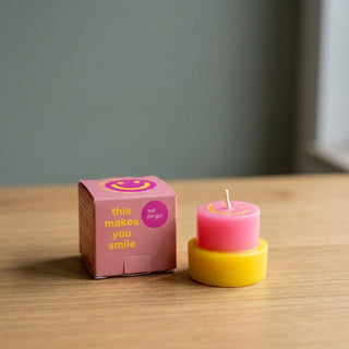 HAPPY CANDLE small neon pink / yellow
