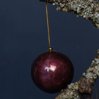 X-Mas Ball Cap Stripes W.Gold 6 cm: Aubergine