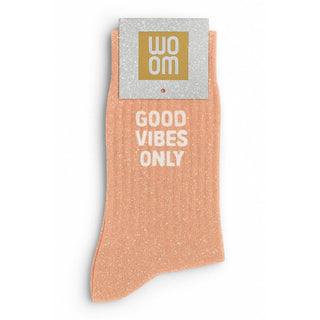 "Good Vibes Only" Message Glitter Socks - Peach