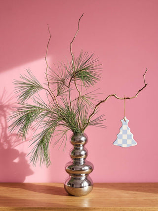 Christmas ceramic pendant fir, cream–light‑blue checkered