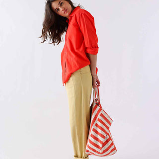 ELISA TOTE BAG STRIPES GREIGE / TOMATO - Shells Cafe | Shells Little Shop
