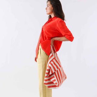 ELISA TOTE BAG STRIPES GREIGE / TOMATO - Shells Cafe | Shells Little Shop