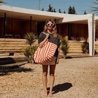 ELISA TOTE BAG STRIPES GREIGE / TOMATO - Shells Cafe | Shells Little Shop