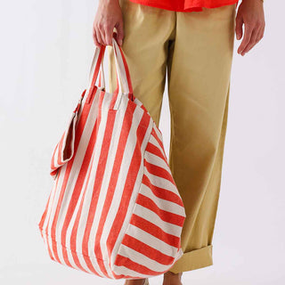 ELISA TOTE BAG STRIPES GREIGE / TOMATO - Shells Cafe | Shells Little Shop