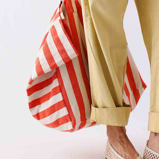 ELISA TOTE BAG STRIPES GREIGE / TOMATO - Shells Cafe | Shells Little Shop