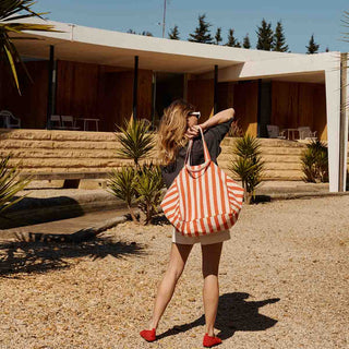 ELISA TOTE BAG STRIPES GREIGE / TOMATO - Shells Cafe | Shells Little Shop