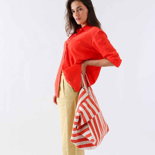 ELISA TOTE BAG STRIPES GREIGE / TOMATO - Shells Cafe | Shells Little Shop