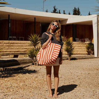 ELISA TOTE BAG STRIPES GREIGE / TOMATO - Shells Cafe | Shells Little Shop