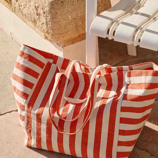 ELISA TOTE BAG STRIPES GREIGE / TOMATO - Shells Cafe | Shells Little Shop